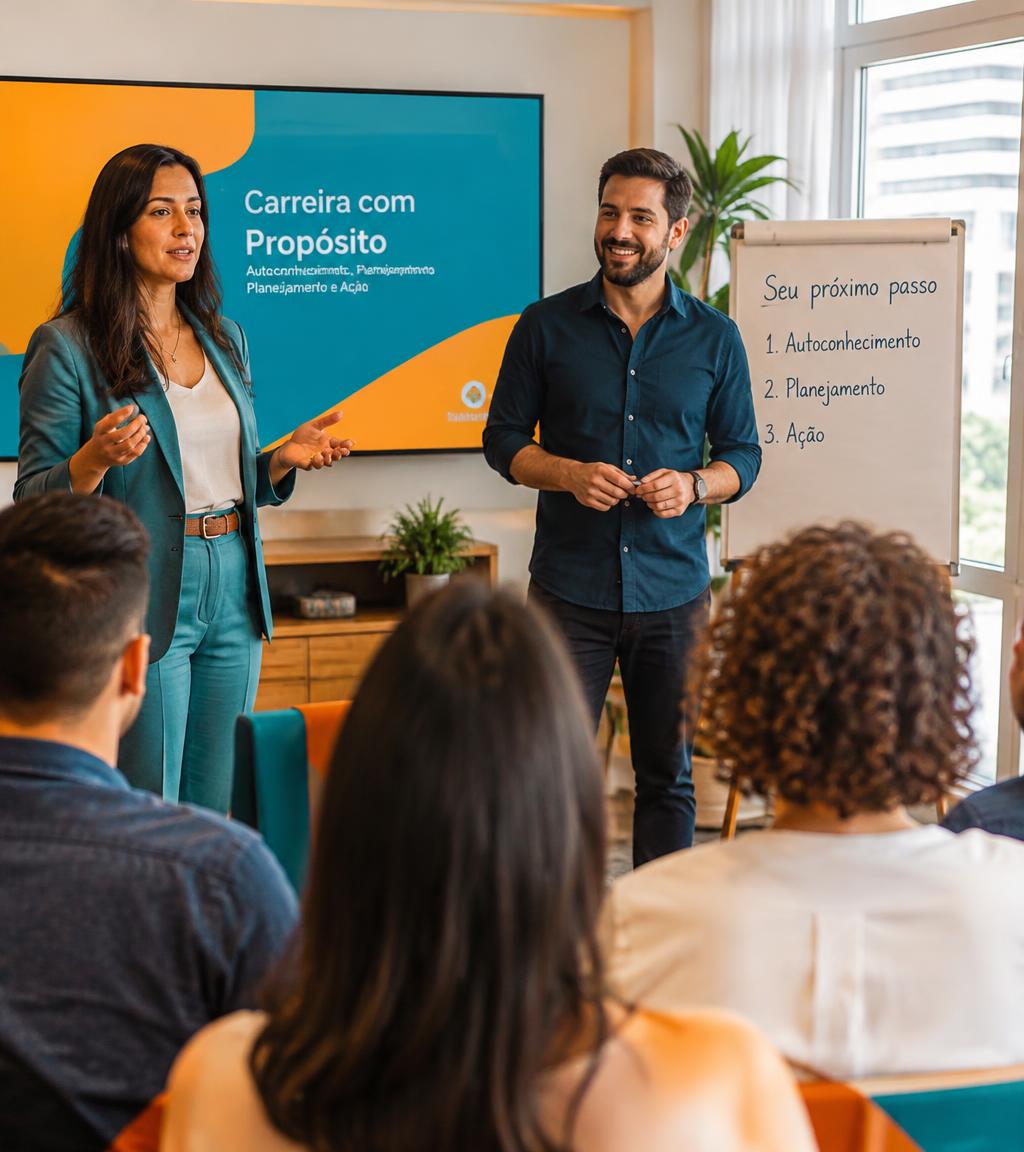 Especialistas da Trilha Carreiras conduzindo um workshop
